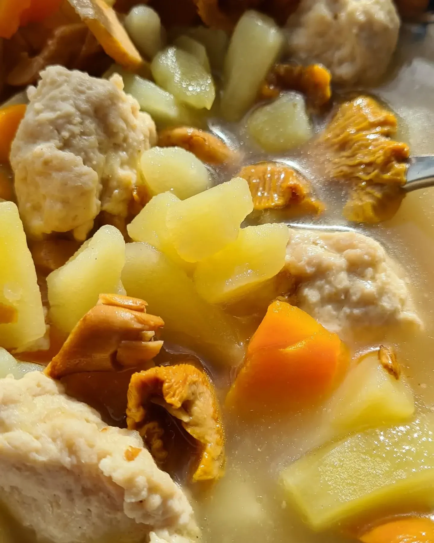 Gaileņu zupa ar vistas frikadelēm