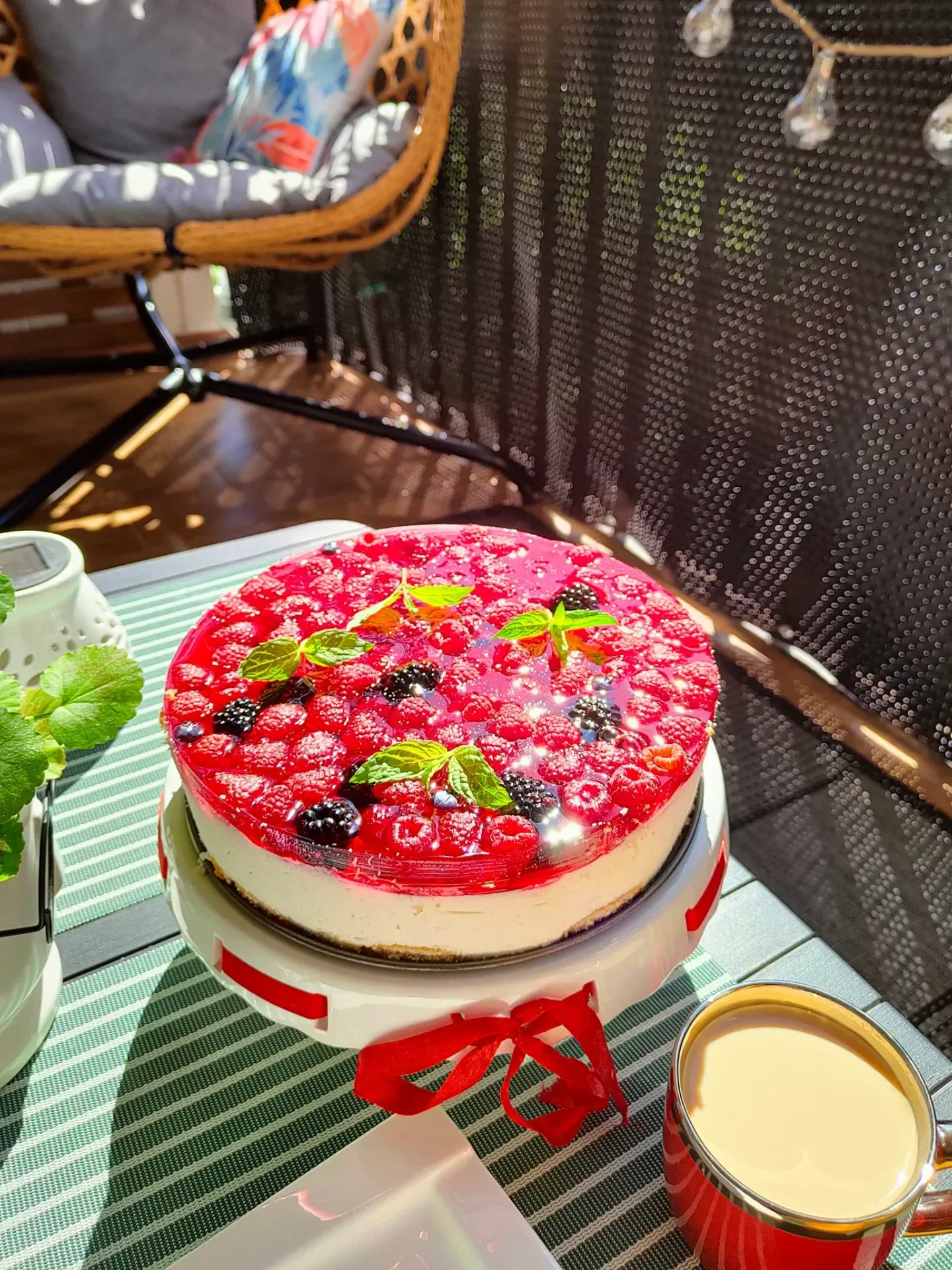 Sernik na zimno z galaretką, malinami i borówkami