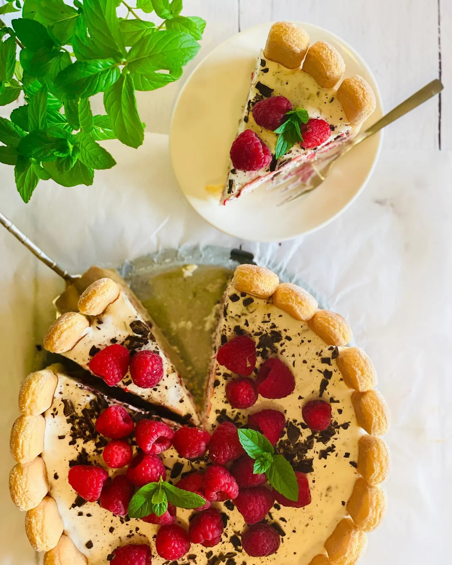 Charlotte stracciatella z malinami i mascarpone bez pieczenia