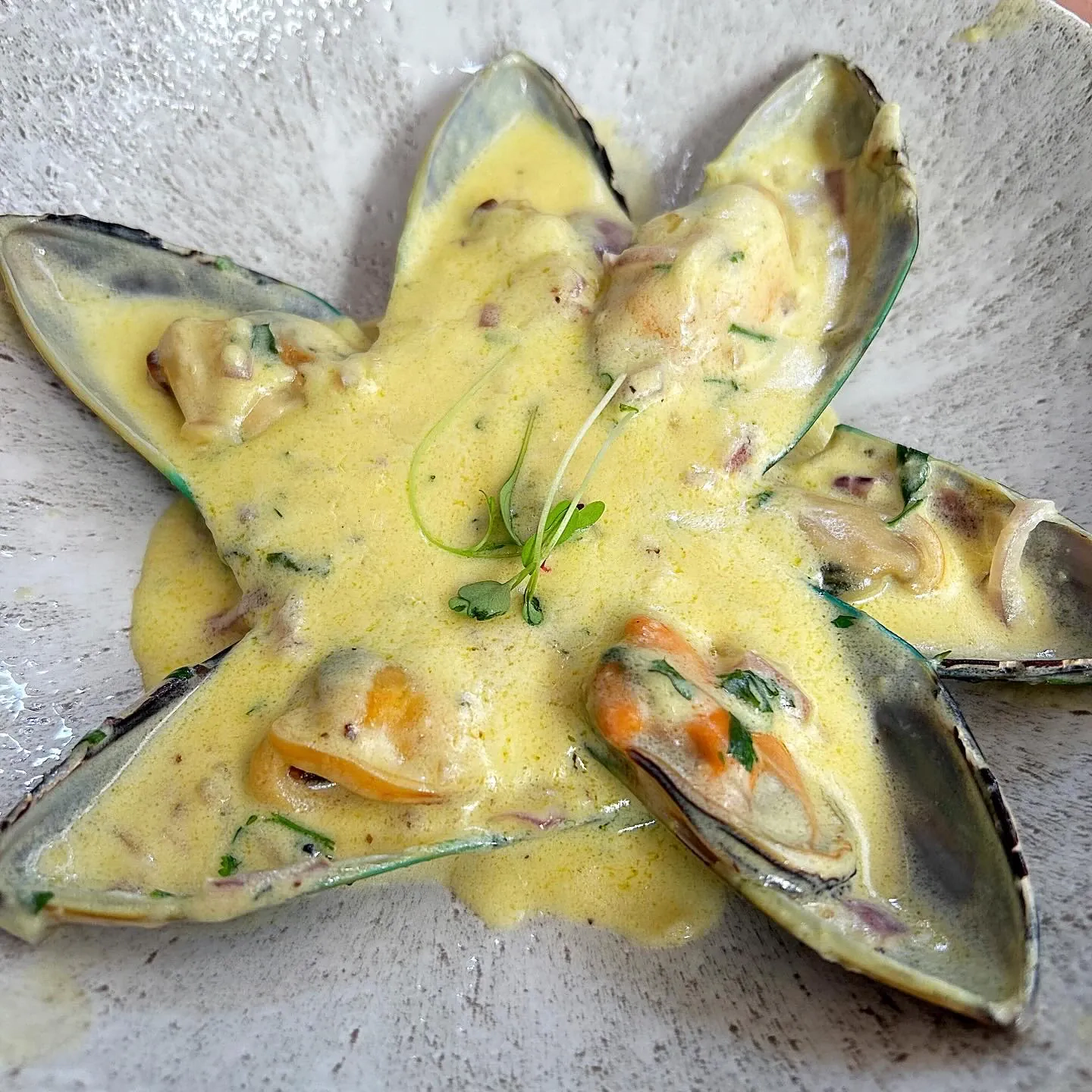 Małże w kremowym sosie z białym winem i czosnkiem