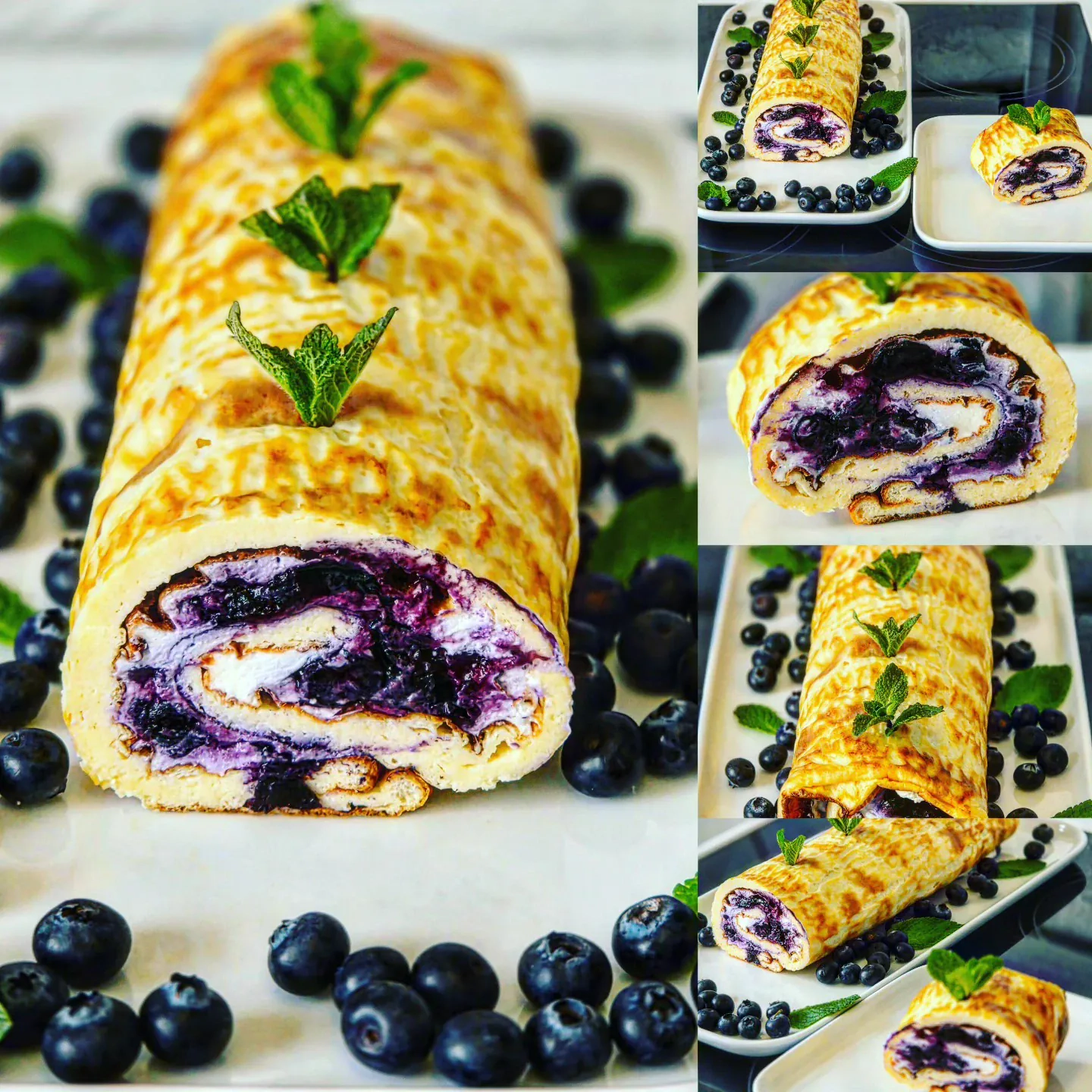 Grūdėtos varškės vyniotinis su rikota ir uogomis