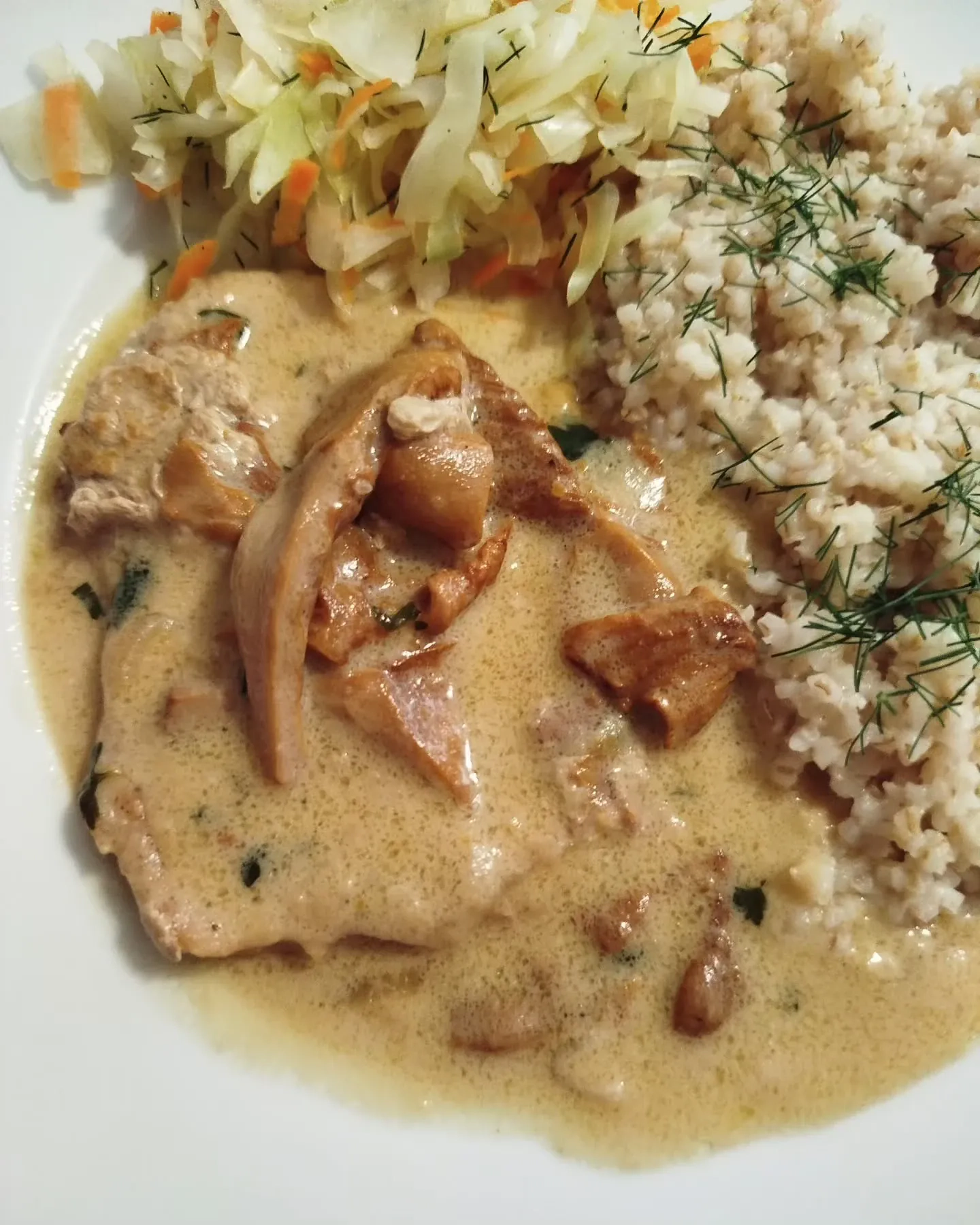 Schab duszony w kremowym sosie kurkowym
