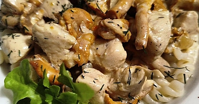 Kurczak w kremowym sosie kurkowym z makaronem