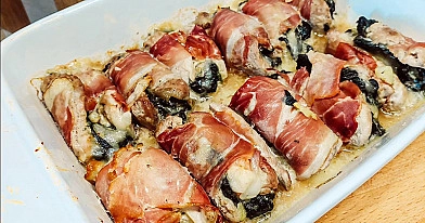 Roladki z polędwiczki wieprzowej z szynką i szpinakiem