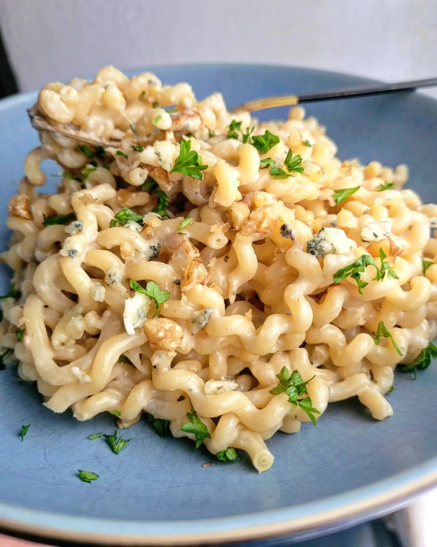 Makaron z gorgonzolą i szpinakiem i boczkiem