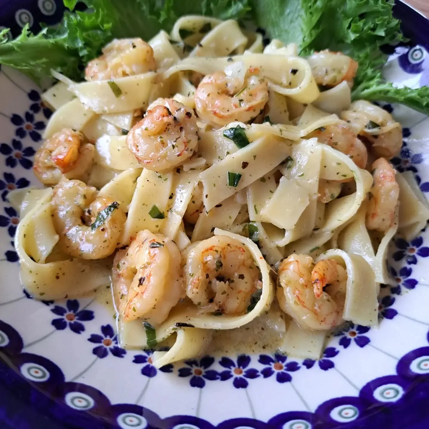 Makaron z krewetkami i gorgonzolą
