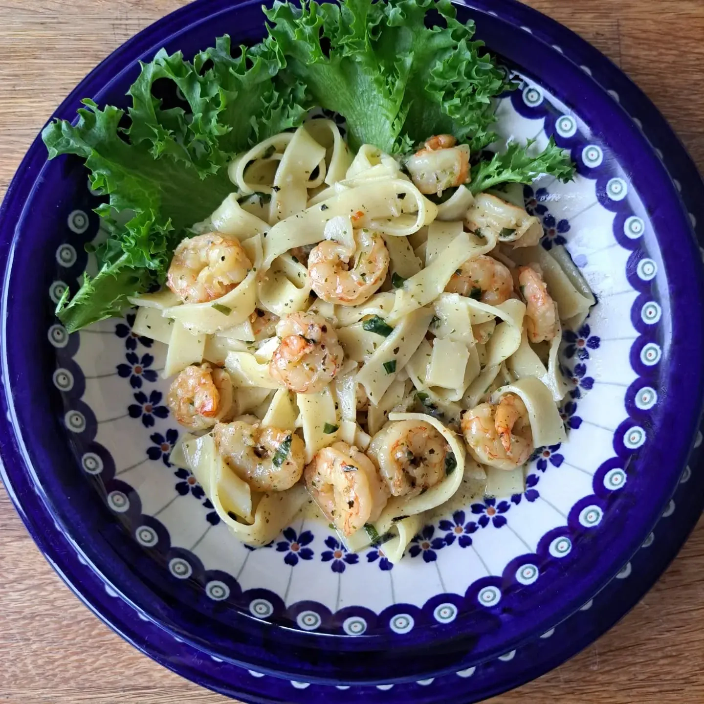 Makaron z krewetkami i gorgonzolą