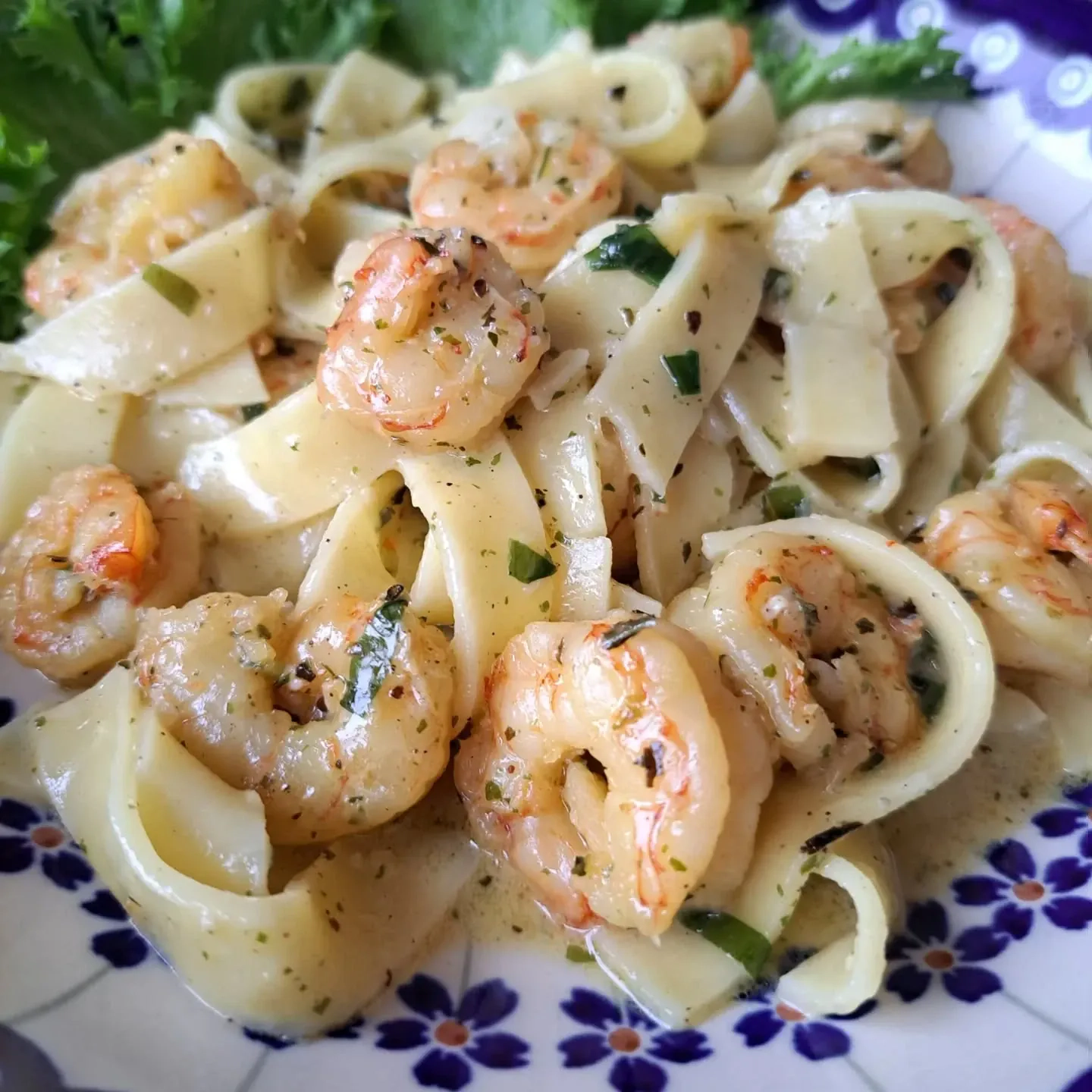 Makaron z krewetkami i gorgonzolą