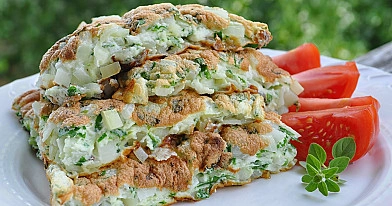 Vegetariškas baltyminis omletas be kiaušinių trynių
