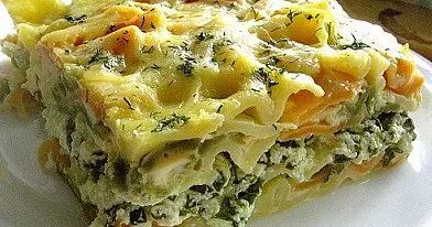 Pasta Pudding with Curd and Spinach