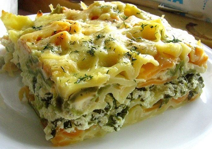 Pasta Pudding with Curd and Spinach