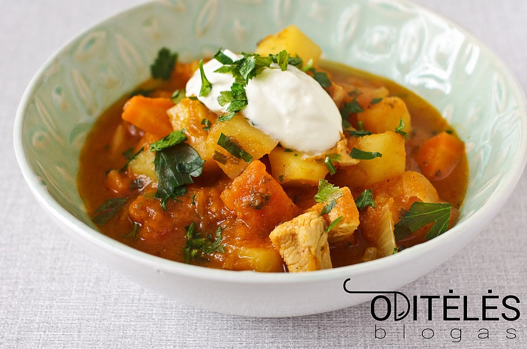 Овощное рагу с тыквой и кроликом или курицей