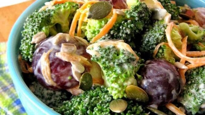 Broccoli and grapes salads